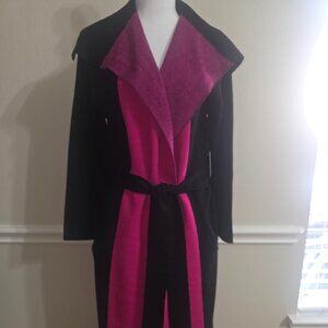 Vertigo Paris Magenta & Black Belted Long Coat Size L – Colorblock Elegant Coat